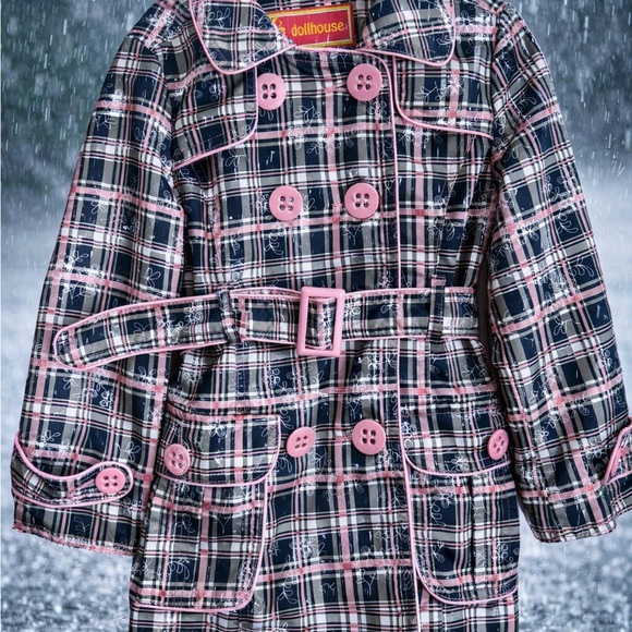 Dollhouse Other - Dollhouse Navy and Pink Plaid Raincoat Trench coat for Kids